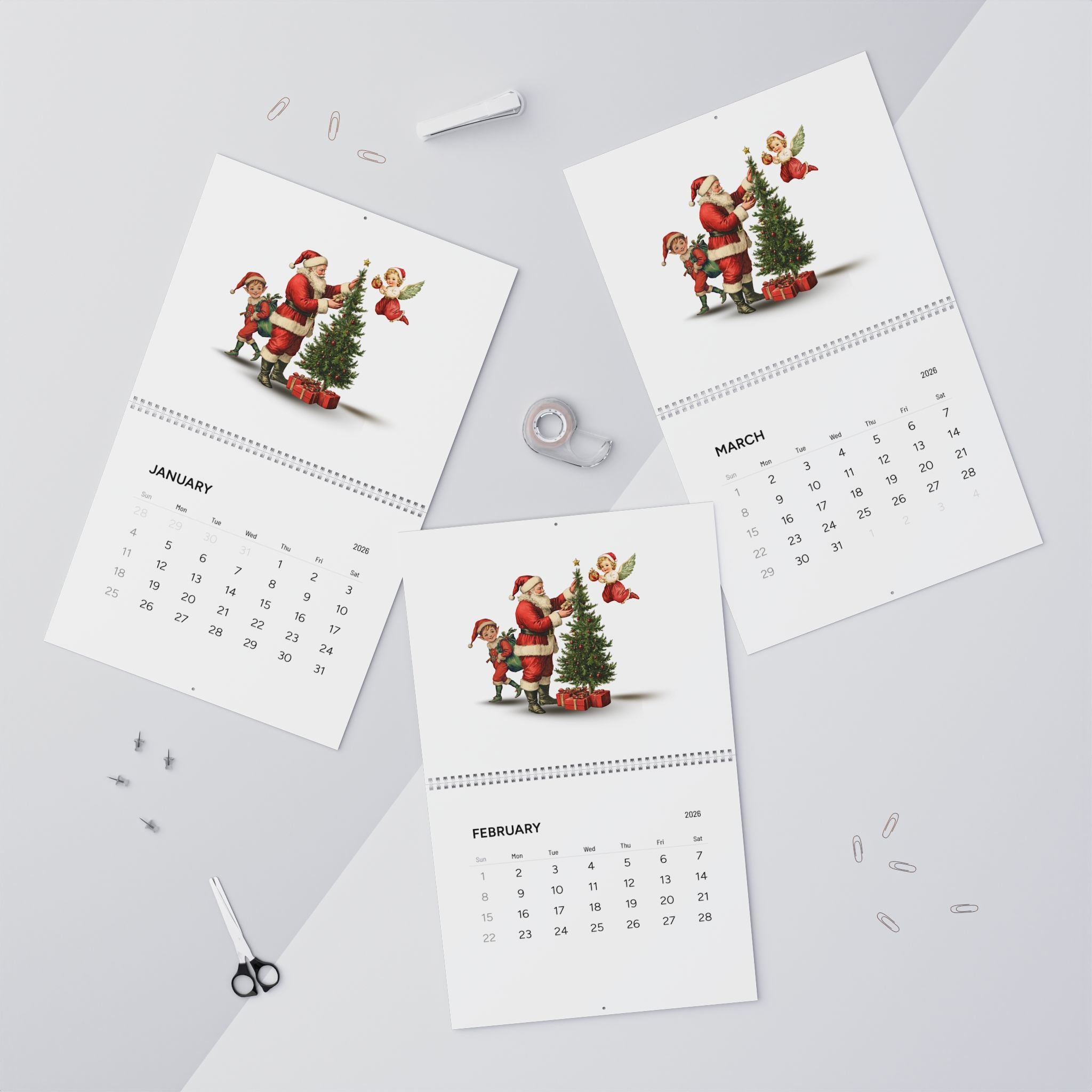 Vintage Holiday Wall Calendar 2026 | Festive Christmas Decor & Planner